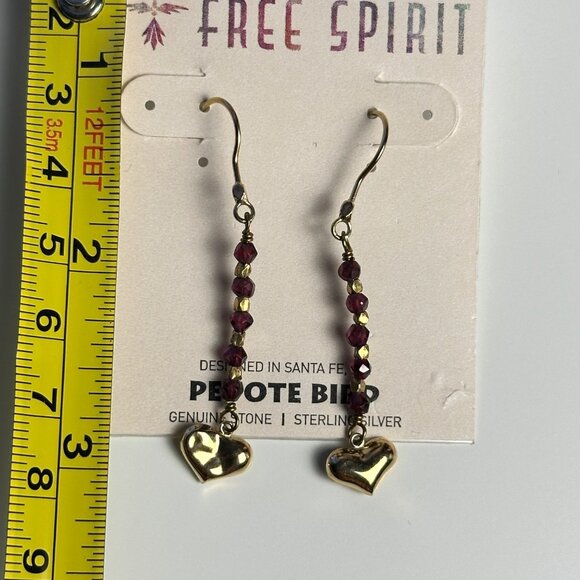Peyote Bird Garnet Beaded Heart Drop Dangle Earrings Sterling Silver Artzy Boho - Picture 5 of 10